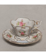 Occupied Japan Mini Tea Cup Saucer Blue Floral Gold Trim - £17.76 GBP