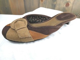 Women&#39;s Brown/Tan Suede Predictions Mule Slide Loafer Heels Sz 6.5 - $9.85