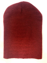 BURGUNDY SOLID PLAIN BLANK 11&quot; LONG CUFFED KNIT BEANIE HAT SKI CAP WINTE... - $7.55