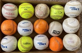 12&quot; Yellow White Orange Softball Practice Balls (E) - Lot of 15 deBeer D... - $29.98