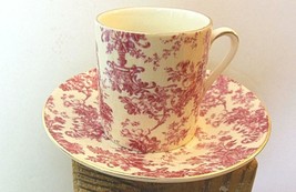 Demi Tasse Espresso Cup and Saucer Red Toille Gold Rim A Special Place - £11.70 GBP