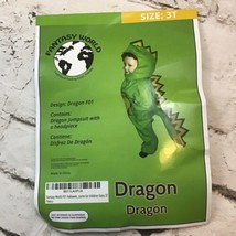 Fantasy World Sz 3T Dragon Halloween Costume Green Warm Body-Suit W/Hat  - £15.52 GBP