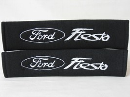 2 pieces (1 PAIR) Ford Fiesta Embroidery Seat Belt Cover Pads (White on Black) - $16.99