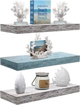 Sorbus Floating Shelf Set - Rustic Wood Coastal Beach Style, Blue/White, 3 Pack - £33.56 GBP