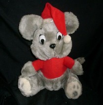 12&quot; Vintage 1980 Dakin Grey Christmas Mouse Santa Hat Stuffed Animal Plush Toy - £26.14 GBP