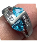 Designer ADI Sterling Silver Blue CZ &amp; Accents Band Ring (Size 5.5) - £30.17 GBP