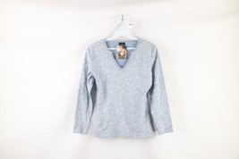 NOS Vintage Y2K Streetwear Womens Medium Flower Paisley Ribbed Knit T-Shirt Blue - £47.33 GBP