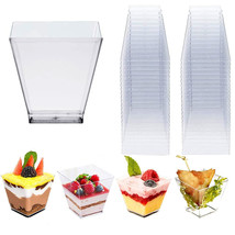 40 Clear Square Shot Glasses 2 Oz Hard Plastic Disposable Dessert Cups Catering - £19.17 GBP