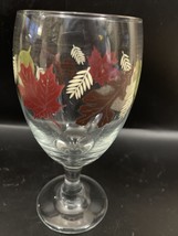 Libbey Autumn Fall Leaves Thanksgiving Wine Glasses Green Red Wht Brown - $6.34