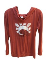 Cerryloom Junior women&#39;s L Large hooded shirt hoodie red wave sun banded... - $19.79