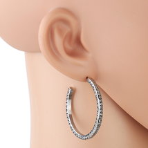 Silver Tone Hoop Earrings With Dazzling Swarovski Style Crystals - $29.99