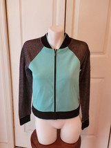 Eric + Lani &quot;Be Girly&quot; Light Aqua and Black Zip Front Activewear Jacket (NEW) - £21.33 GBP