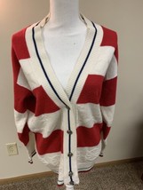Vintage Cristin Stevens Women’s Red Blue White Nautical Sweater Cardigan Anchor - £15.31 GBP
