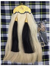 Long Horse Hair Sporran White body 2 Black tassels Gold Plated Cantle &amp; ... - $2,791.40 MXN