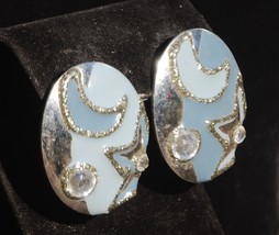 Moon &amp; Stars Blue Enamel Earrings Pierced Jewelry Vintage - £10.30 GBP