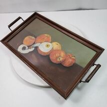 Antique Serving Tray Wall Art Fruit Under Glass Wood w/ Handles 17x10 Inch - $175.33 CAD