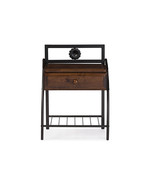 Sabeen Industrial Black Bronze Metal and Walnut Brown Wood 1-Drawer Nigh... - $3,781.53 MXN