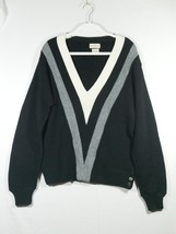 Vintage Perth LTD Black White Acrylic V Neck Sweater Size Medium - £11.93 GBP