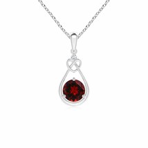 ANGARA 5mm Natural Garnet Knotted Heart Pendant Necklace with Diamond in Silver - £113.26 GBP+