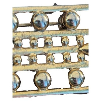 Vintage Gold Tone Brooch Double Triangles w/Balls Grill Bar Lapel Hat Pin 3"Long Item image 3