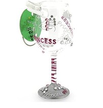 LOLITA Mini Wine Glass PRINCESS Hand Painted &amp; Crystals Glass Christmas Ornament - £11.56 GBP