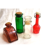 Vintage Lot of 4 Colored Glass Containers Cork Glass &amp; Plastic Stoppers ... - $29.69