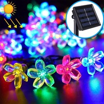 2PCS 7M IP65 Solar Panel Flowers String 50 LED Lights Christmas New Year Party - £31.06 GBP