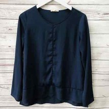 PLEIONE Womens Navy Blue Tunic Long Sleeve Small Eyelet Semi Sheer - $17.77