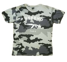 Defend Paris Mens 2XL, Black Gray Camo Crew Neck Graphic Logo XXL T-Shirt - £5.65 GBP