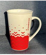 STARBUCKS 2013 Red &amp; White Heart Chevron 22oz Tall Ceramic Coffee/Latte ... - £11.35 GBP