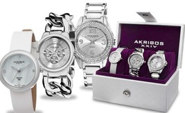 NEW Akribos AK819SS Womens 3-Piece Silver Gift Diamond Watches AK514 AK687 AK531 - £52.93 GBP
