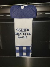 Hanging Kitchen Dish Towel w/ Pot Holder Top - Gather Here With Grateful... - £7.77 GBP