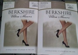 2 Berkshire Queen Ultra Sheer Control Top Sandalfoot pantyhose STONE siz... - $24.74