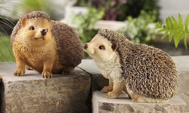 Hedgehog Figurines Set of 2  Textural Detailing 8.7" Long Wildlife Brown Tan image 2