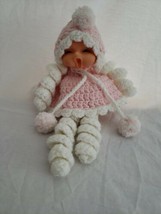 Kitsch Mid-century Yawning Pink Hand Knit Baby Girl Plastic Face - $11.88