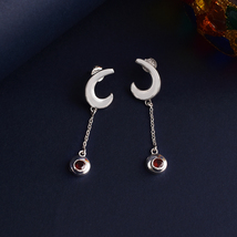 925 Sterling Silver Moon Drop Red Garnet Gem Earrings - £74.16 GBP