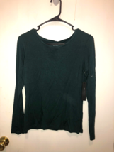 NWT Tahari Womens SZ Small Dark Green Soft Pima Cotton Blend Long Sleeve Shirt - £7.11 GBP