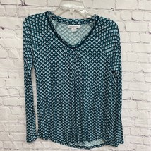 Liz Claiborne Womens Casual Shirt Blue Geometric Long Sleeve Scoop Neck ... - $2.96