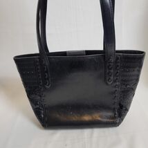 Vtg 70's Black INLAY CUTOUT FLORAL Leather Hand Bag LACED WESTERN Should... - $18.80