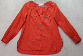LOFT Blouse Women&#39;s Petite Small Orange Polka Dot Cotton Round Neck Button Front - £14.50 GBP