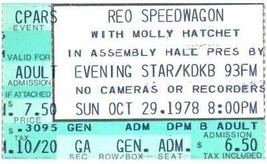 Reo Speedwagon Concerto Ticket Stub Ottobre 29 1978 Fenice - $96.30