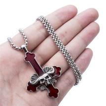 Bloody Red Black Devil Inverted Cross Stainless Steel Pendant Necklace Chain Men - £22.36 GBP