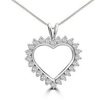 14K White Gold Plated Round Cut Real Moissanite 1 CT Open Heart Pendant Necklace - £110.01 GBP