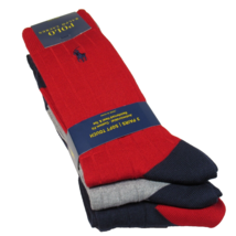 Polo Ralph Lauren Men&#39;s Ribbed Rayon Dress Socks 3 Pairs Red Navy Gry Si... - £18.01 GBP