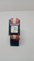 Swap Silver Toned Women&#39;s Watch Tested Pink and White Fabric Band - £5.12 GBP