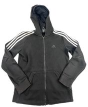 Adidas Sweater Youth Small 8-10 Black Three Stripe Hooded FullZip Casual... - $12.99