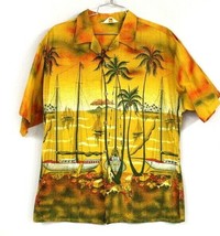 Vtg 1960s Hawaiian Shirt By Bayshore 100% Cotton Sz L Sailboat Palm Tree - £32.61 GBP