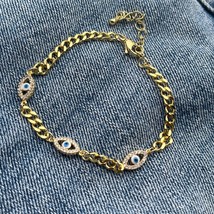 5Pcs Bohemian Style Cz Zirconia Eye Charms Gold Chain Bracelet Necklace Jewelry  - £44.89 GBP