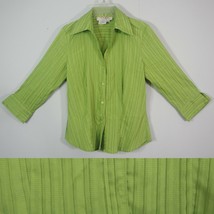 COMO Petite PP Button Down Career Shirt Lime Green Pintuck Shimmery 3/4 Sleeve - £6.92 GBP