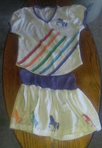 Girls Vintage Unicorn Multi Color Skirt Shirt Outfit Set Top Cute Rainbow Colors - £20.09 GBP